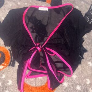 Better Be Black Sheer Top with Pink Edging